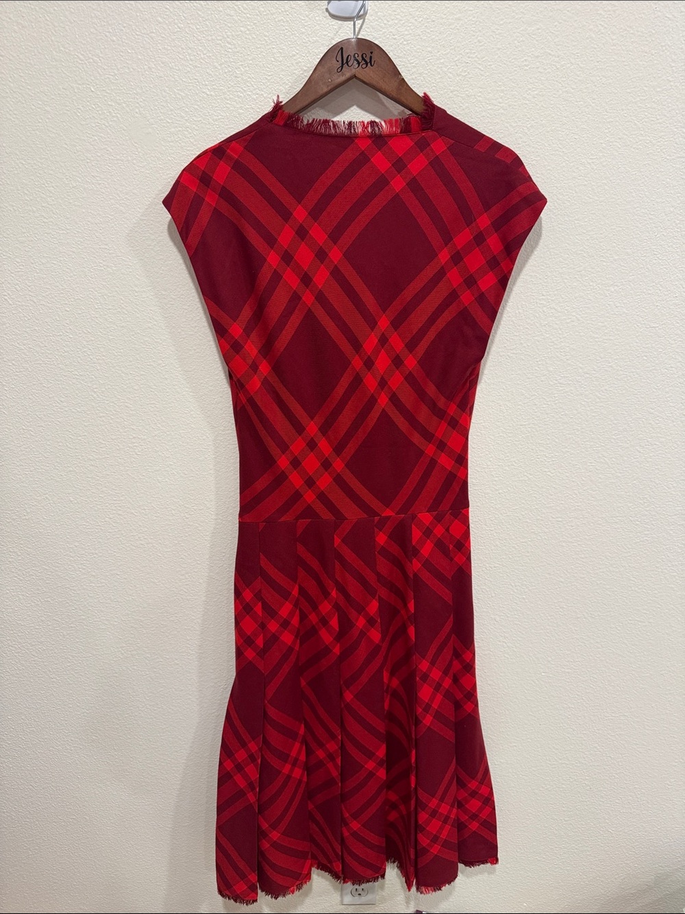 Burberry Red Plaid Cowl-Neck Midi Dress - Picture 10 of 11